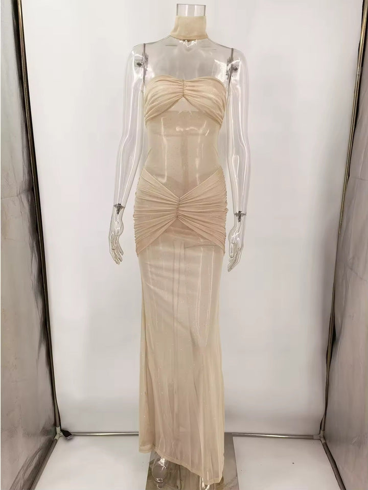 Strapless Maxi Evening Dress with Sequin Detail - Angelica
