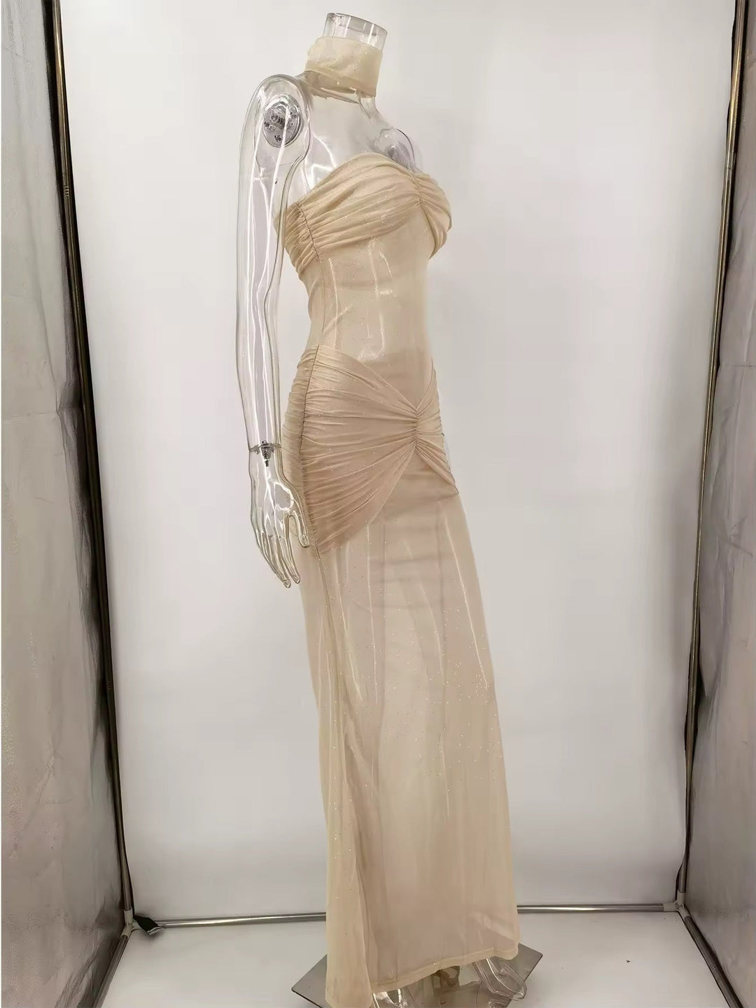 Strapless Maxi Evening Dress with Sequin Detail - Angelica