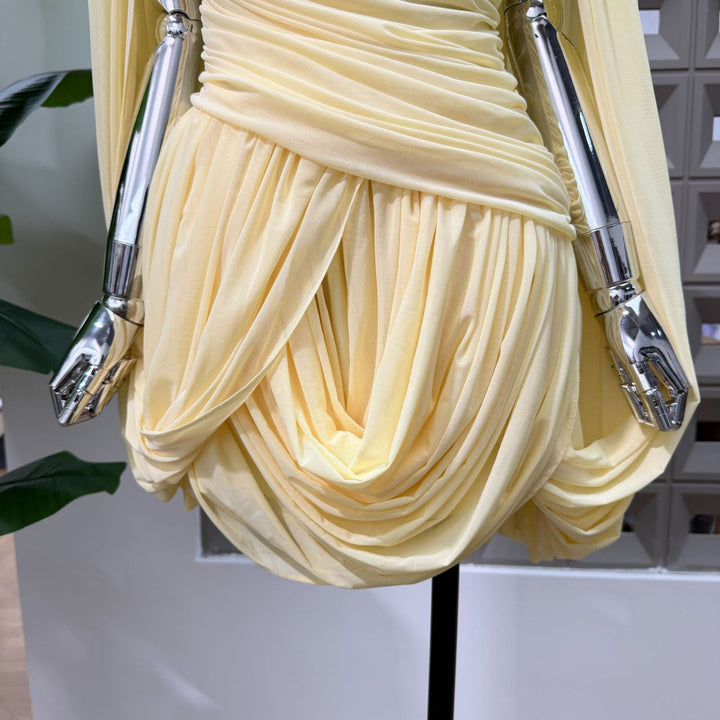 Joella - Pleated chiffon mini dress with exposed shoulders