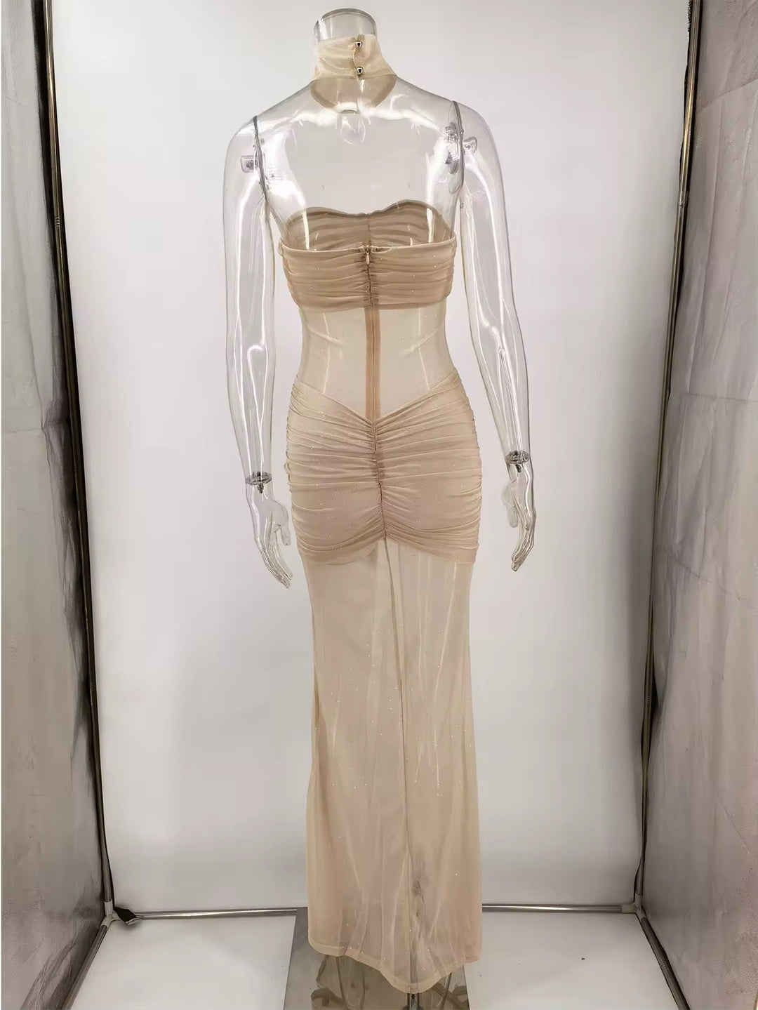 Strapless Maxi Evening Dress with Sequin Detail - Angelica