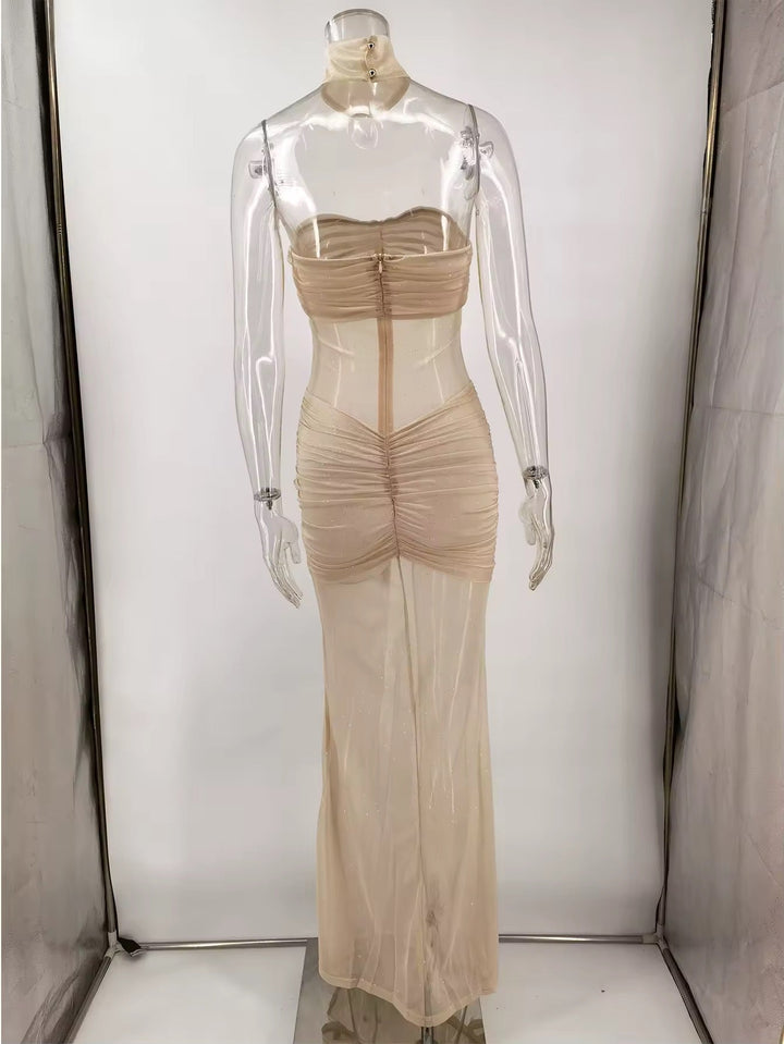Strapless Maxi Evening Dress with Sequin Detail - Angelica
