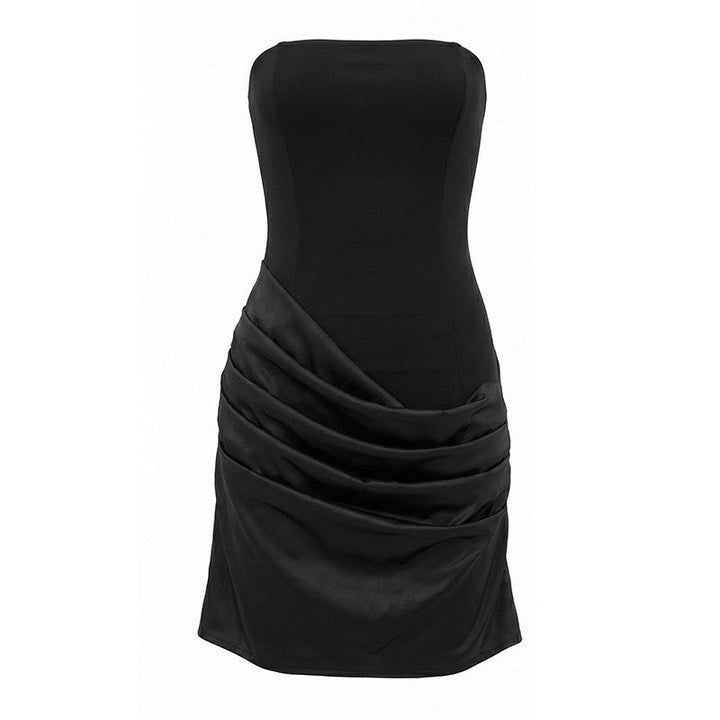 Strapless mini dress with a corset and satin pleat detailing – Sagi