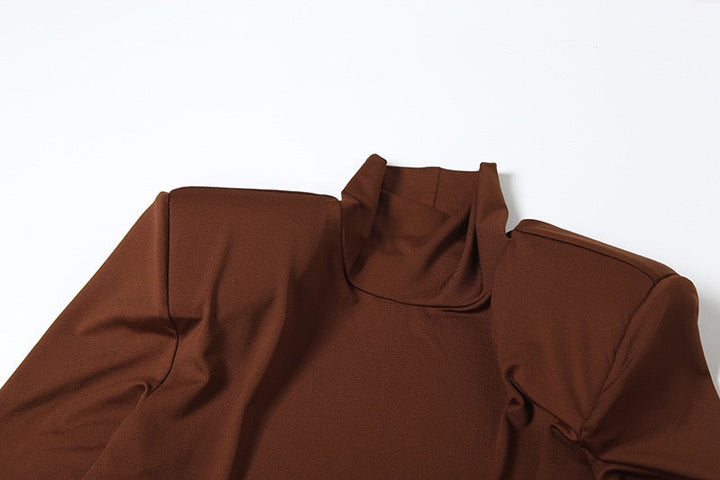 Elegant maxi turtleneck dress with ruching and open back design - DALIA