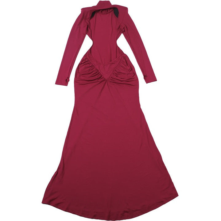 Elegant maxi turtleneck dress with ruching and open back design - DALIA