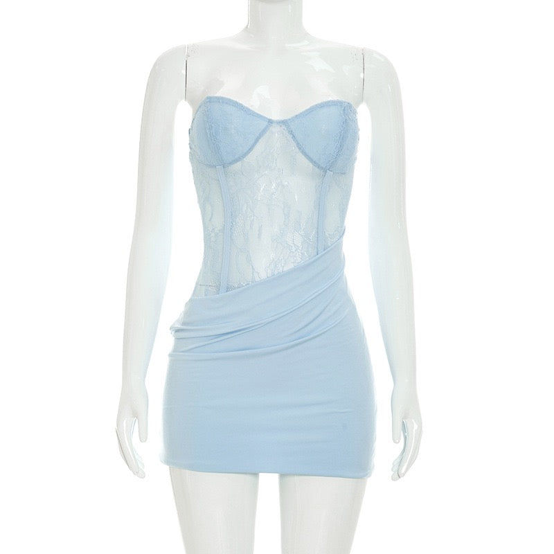 Strapless mini dress with a lace corset design – LOLITA