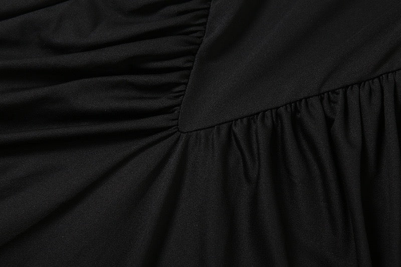 Elegant maxi turtleneck dress with ruching and open back design - DALIA
