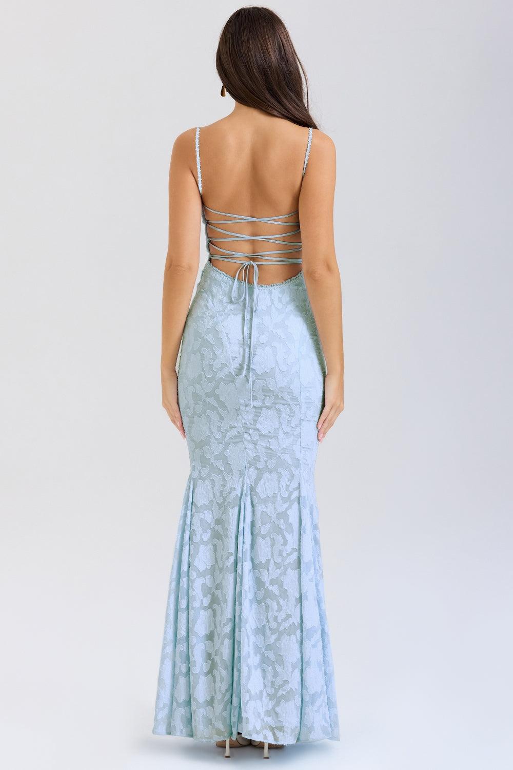 Maxi Chiffon Dress with Leaf Embroidery, Back Tie for Waist Fit - Mona Liz