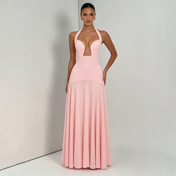 RAYA chiffon maxi dress with an open back