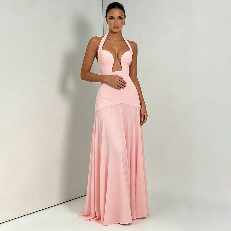 RAYA chiffon maxi dress with an open back