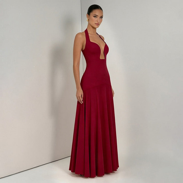 RAYA chiffon maxi dress with an open back