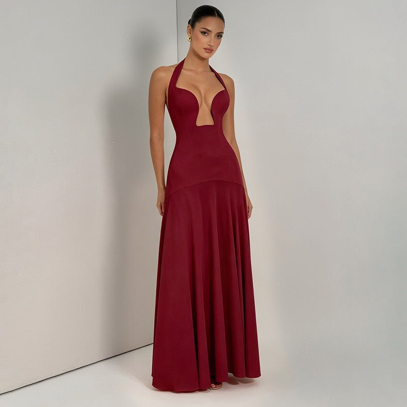 RAYA chiffon maxi dress with an open back