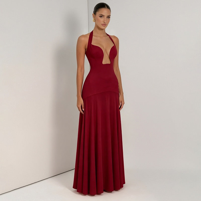 RAYA chiffon maxi dress with an open back