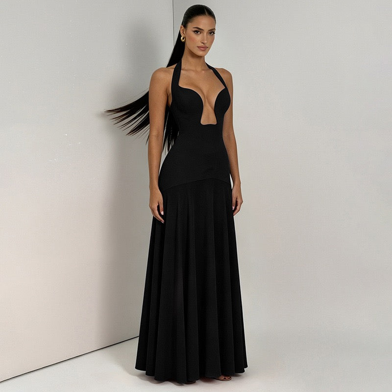 RAYA chiffon maxi dress with an open back