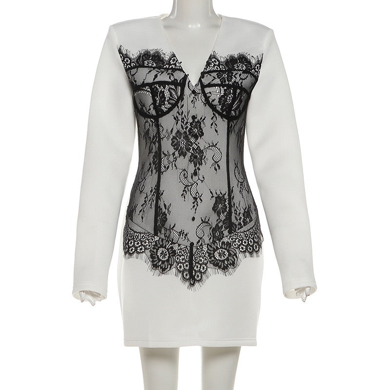Elegant mini dress with lace decoration - RITA