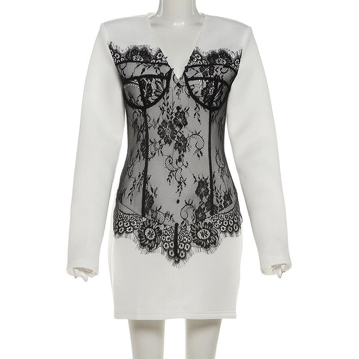 Elegant mini dress with lace decoration - RITA