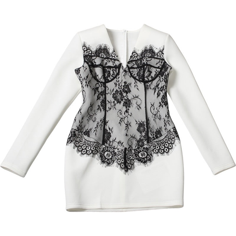 Elegant mini dress with lace decoration - RITA