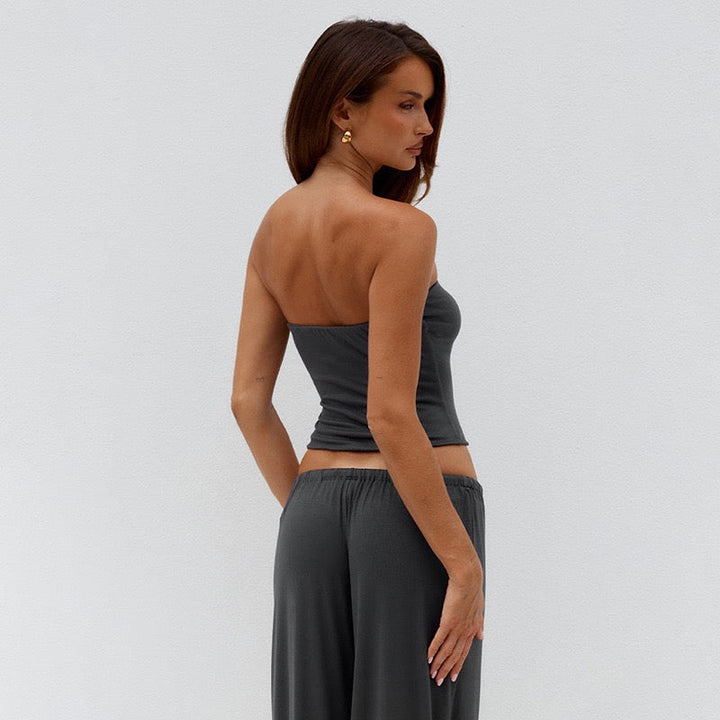 Cozy two-piece set with a strapless top and long pants – Tani