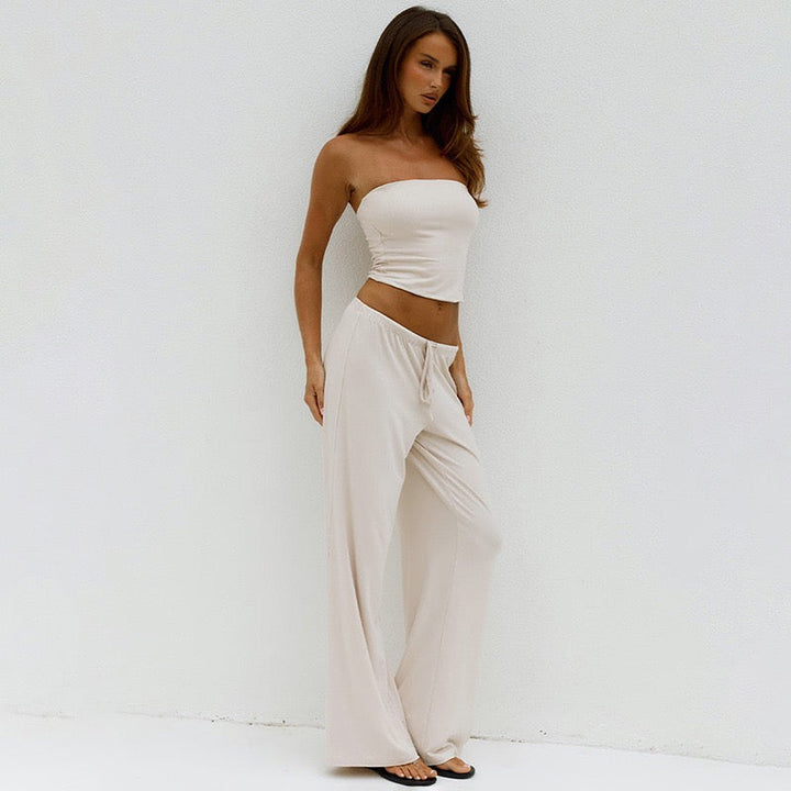Cozy two-piece set with a strapless top and long pants – Tani