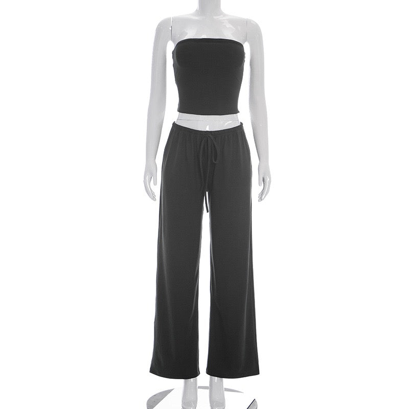 Cozy two-piece set with a strapless top and long pants – Tani