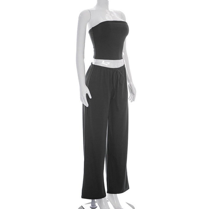 Cozy two-piece set with a strapless top and long pants – Tani