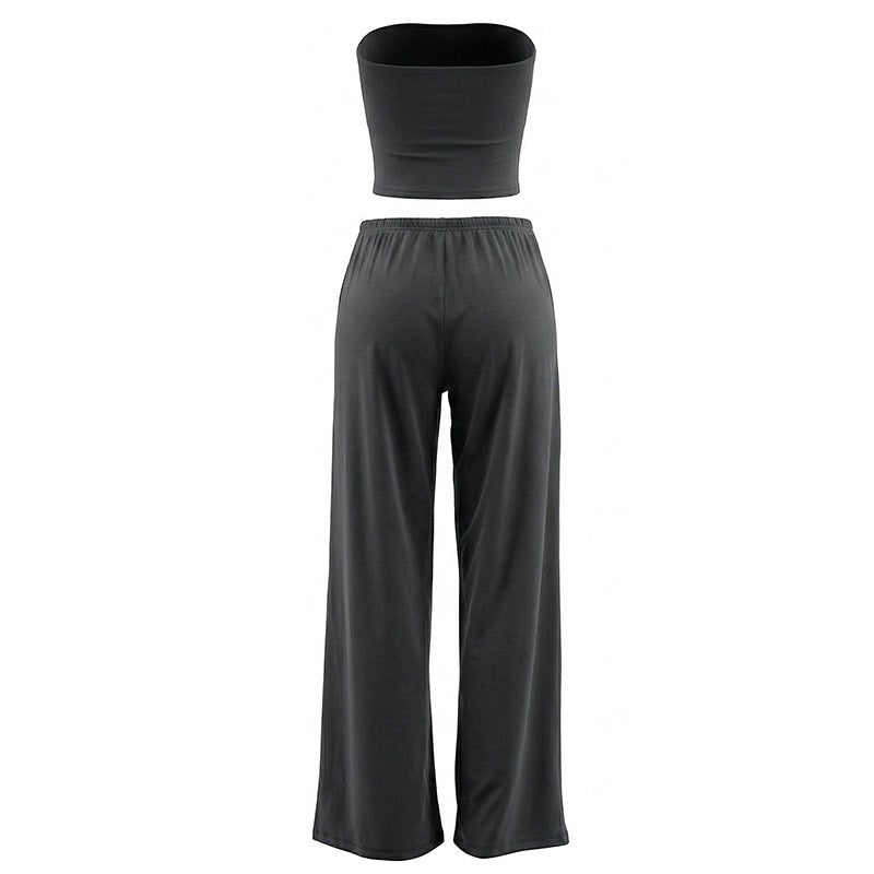 Cozy two-piece set with a strapless top and long pants – Tani
