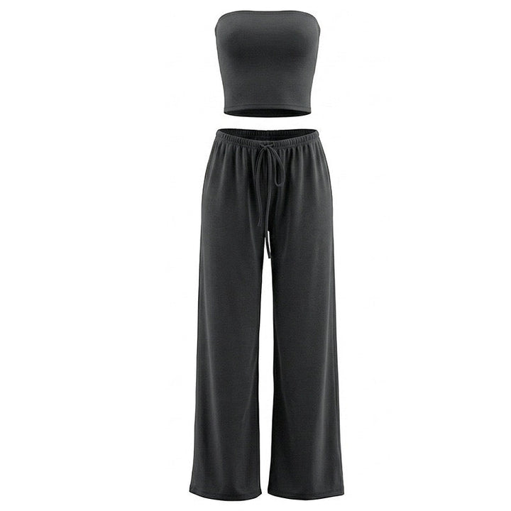 Cozy two-piece set with a strapless top and long pants – Tani