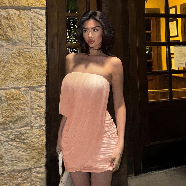 Strapless mini dress with pleat detailing – Romily