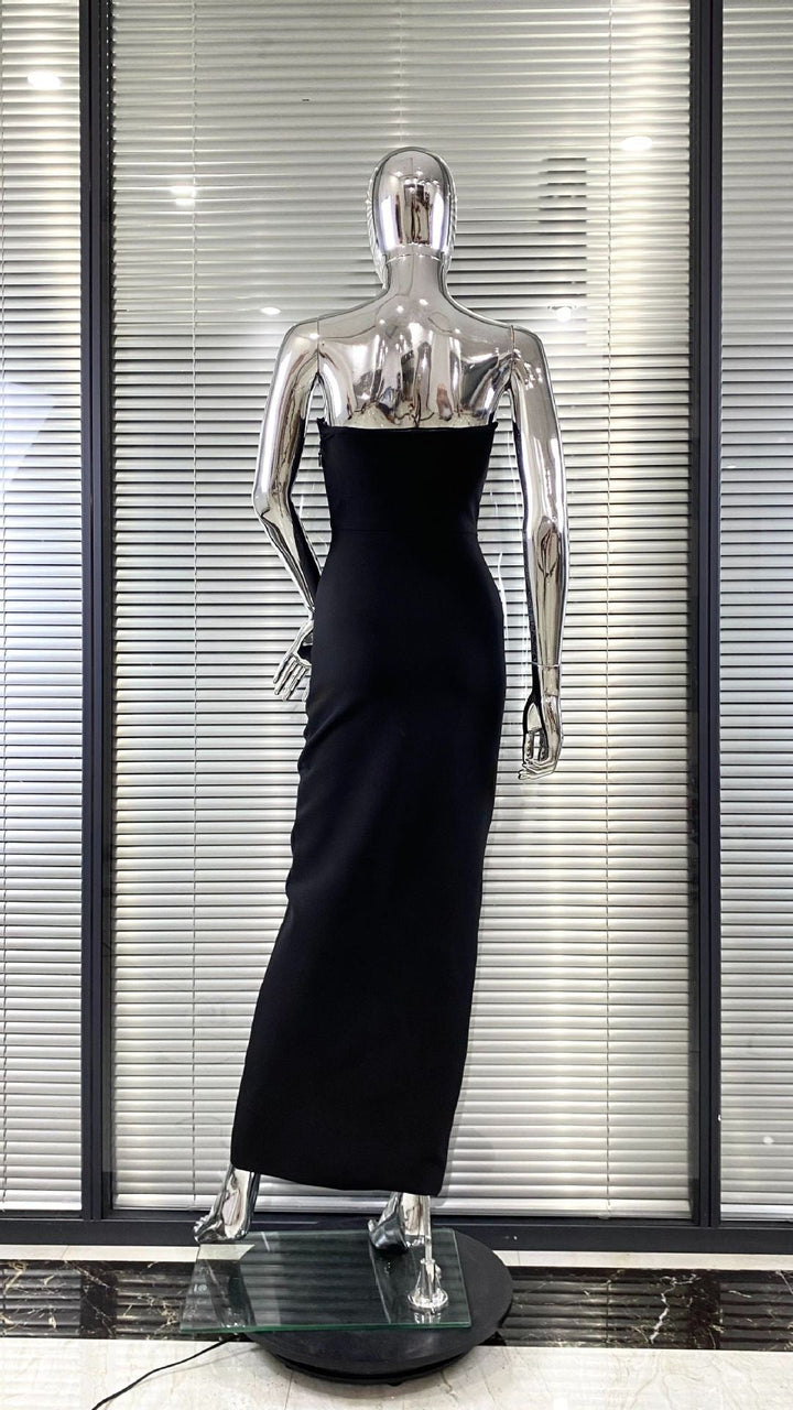 Elegant Maxi Strapless Dress with Shaping Fabric and Buckle Design - ORINA