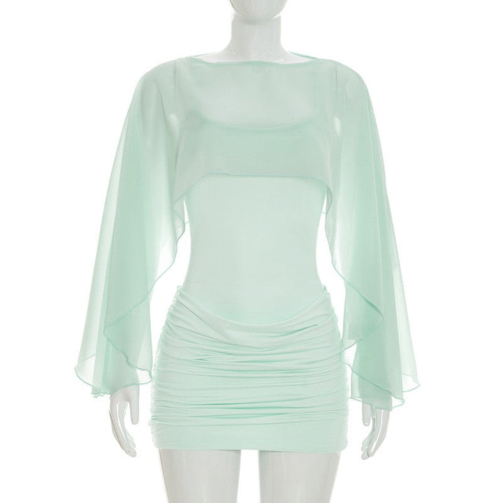 Ruched mini dress with chiffon overlay embellishments – Lily