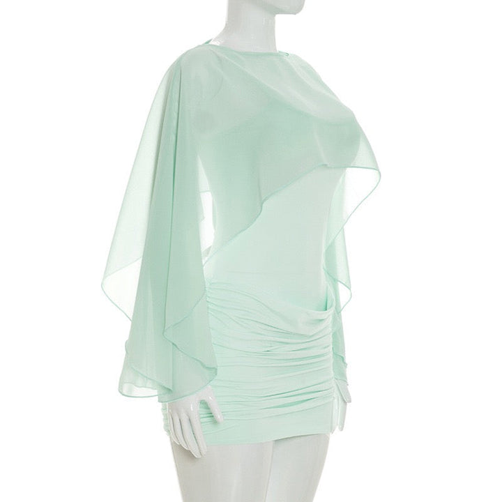 Ruched mini dress with chiffon overlay embellishments – Lily