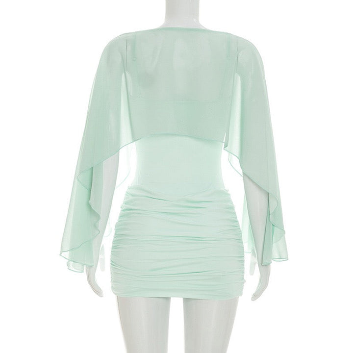 Ruched mini dress with chiffon overlay embellishments – Lily