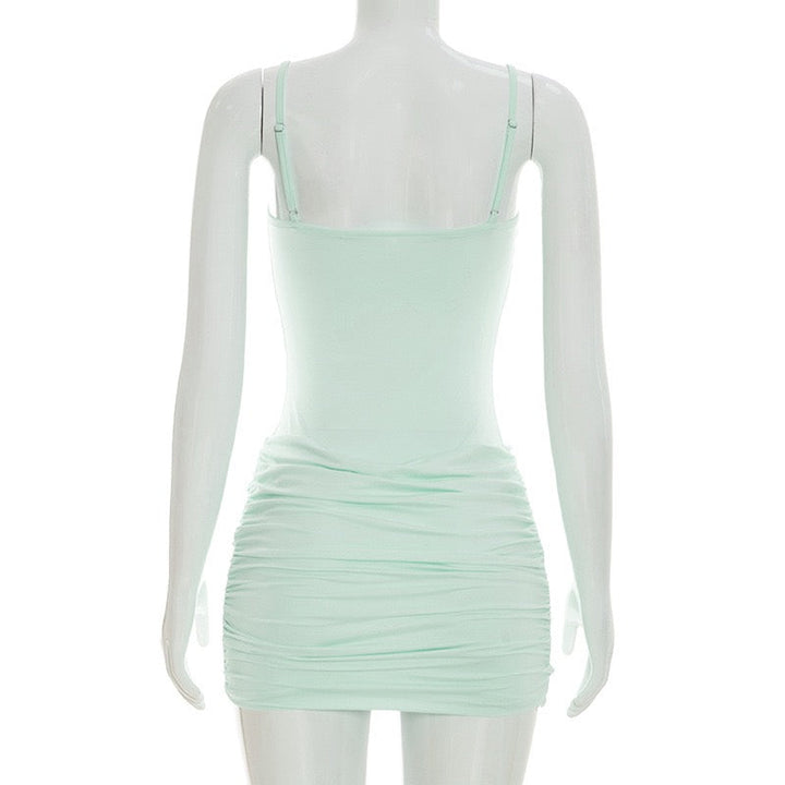 Ruched mini dress with chiffon overlay embellishments – Lily