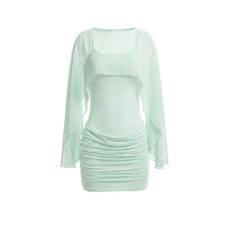 Ruched mini dress with chiffon overlay embellishments – Lily