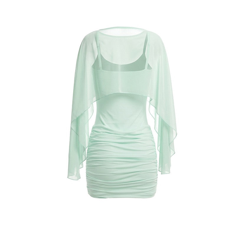 Ruched mini dress with chiffon overlay embellishments – Lily