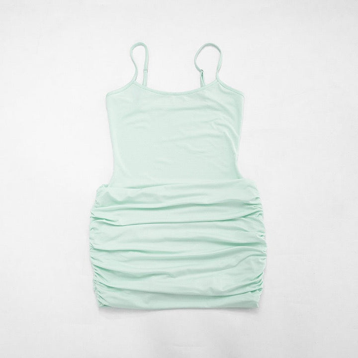 Ruched mini dress with chiffon overlay embellishments – Lily