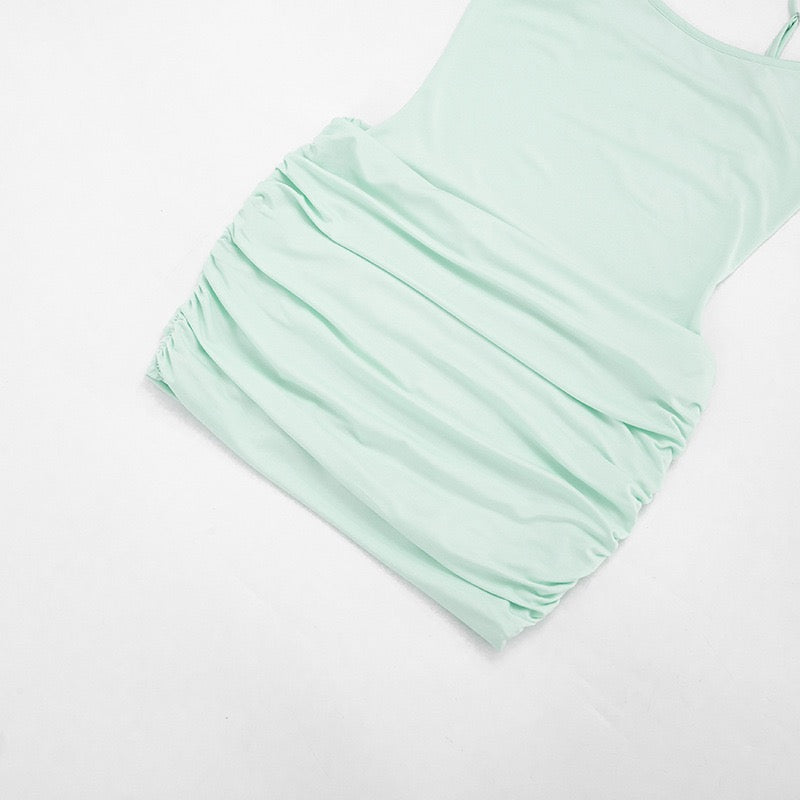 Ruched mini dress with chiffon overlay embellishments – Lily