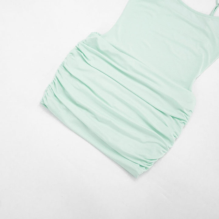 Ruched mini dress with chiffon overlay embellishments – Lily