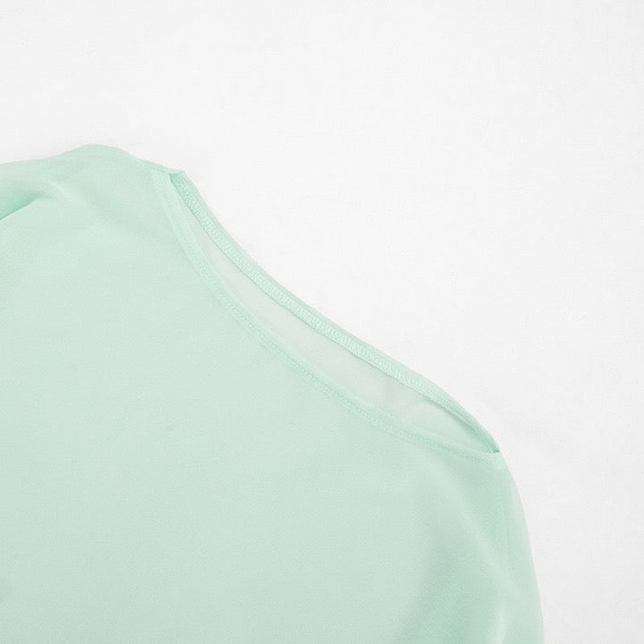 Ruched mini dress with chiffon overlay embellishments – Lily
