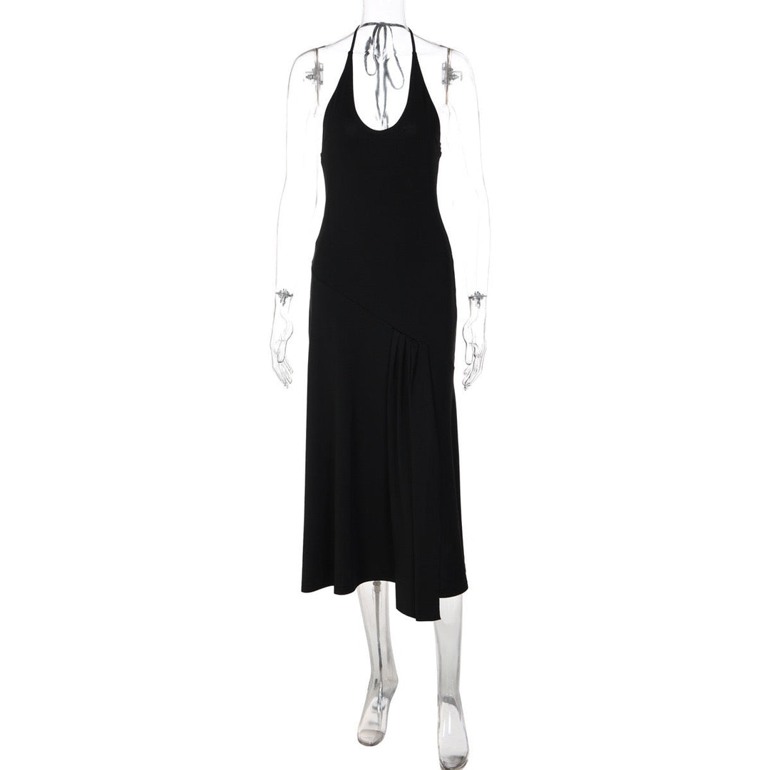 Genia - Midi dress with a halter tie and open back