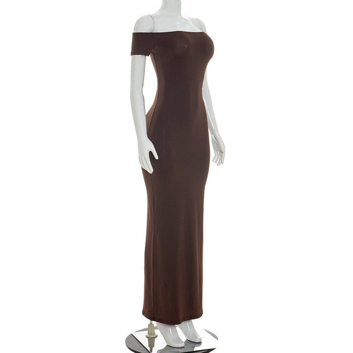 Fitted maxi dress with off-the-shoulder sleeves – Yana