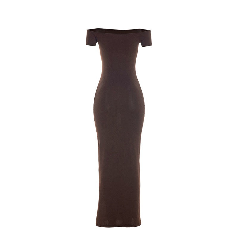 Fitted maxi dress with off-the-shoulder sleeves – Yana