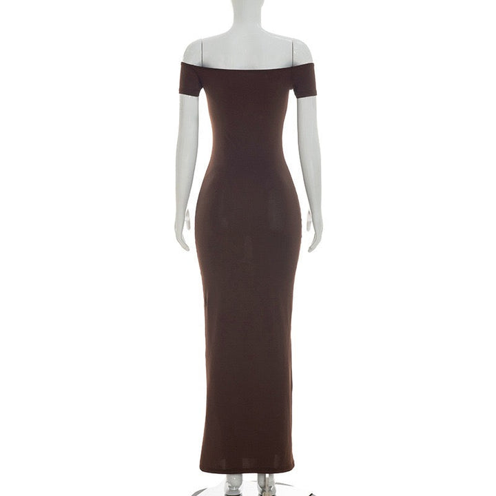 Fitted maxi dress with off-the-shoulder sleeves – Yana
