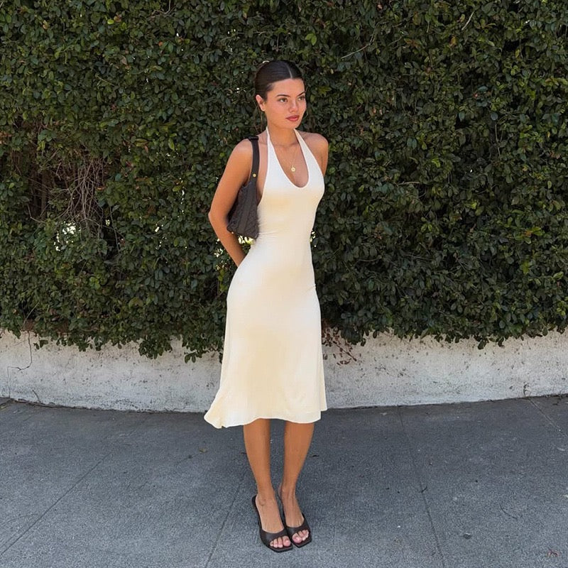 Gili - Midi dress with a halter tie and open back