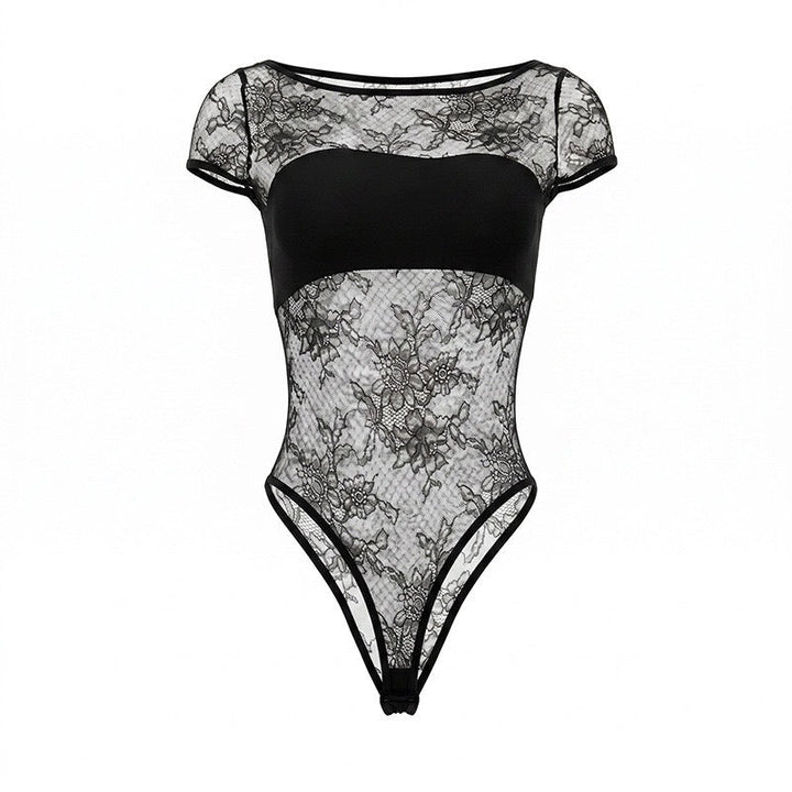 Two-piece set with a lace bodysuit and ruched mini skirt with a train – Shenina