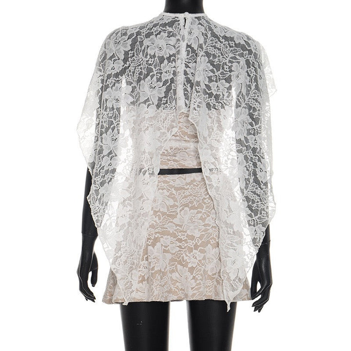 Two-piece set with a strapless top and lace mini skirt with a cover-up – Shaina