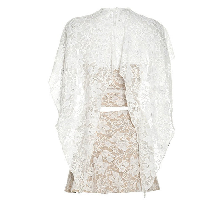 Two-piece set with a strapless top and lace mini skirt with a cover-up – Shaina