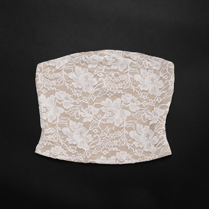 Two-piece set with a strapless top and lace mini skirt with a cover-up – Shaina