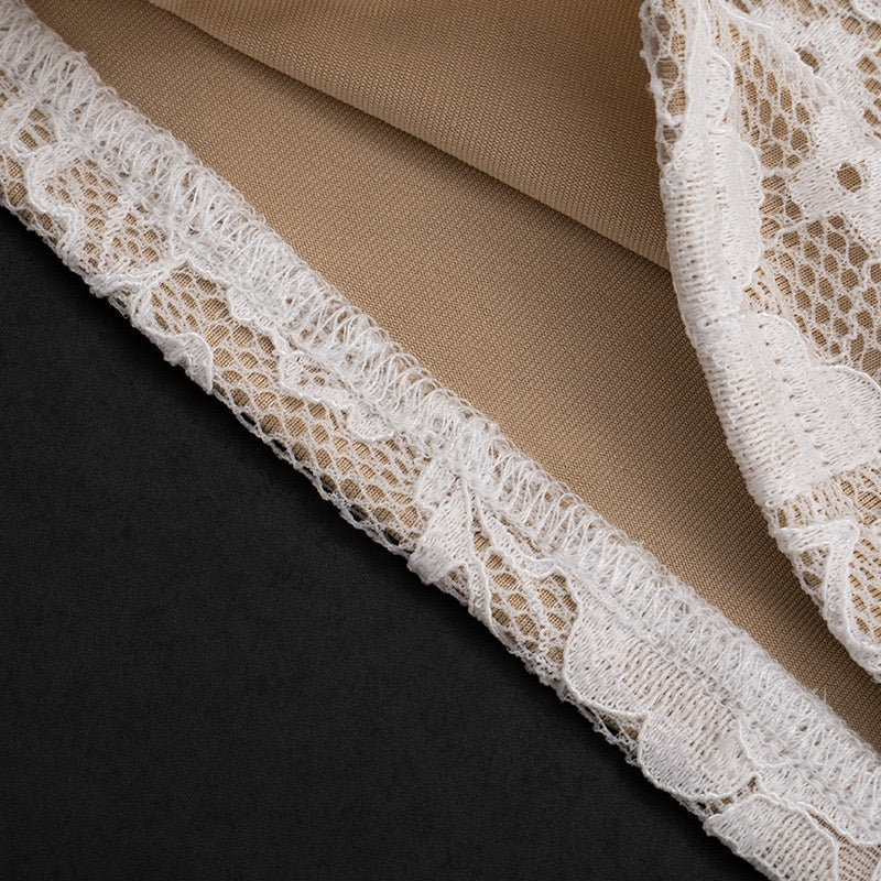Two-piece set with a strapless top and lace mini skirt with a cover-up – Shaina