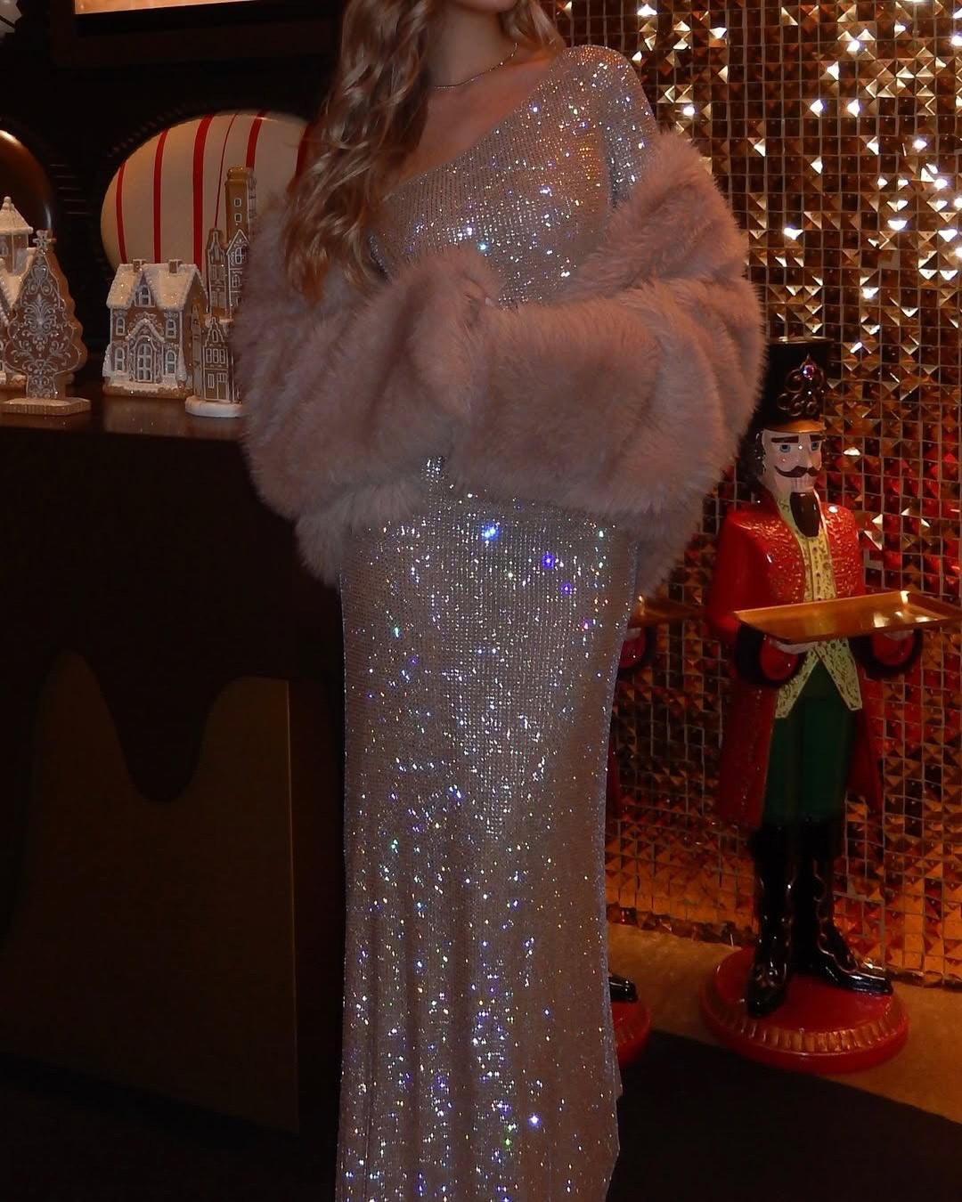 Maxi Evening Dress with Off-Shoulder and Shiny Rhinestone Design - Sierra