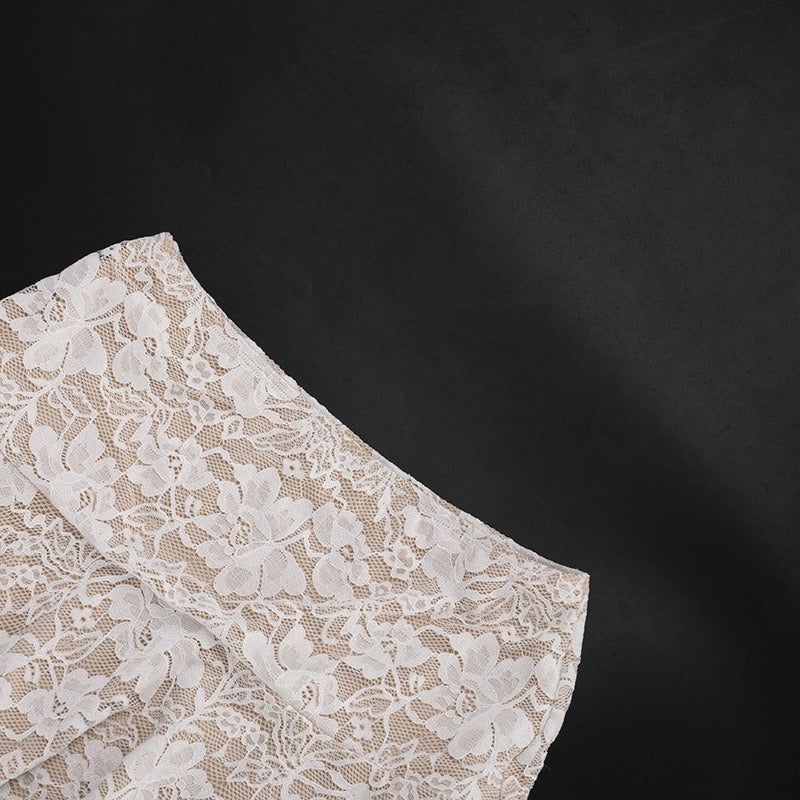 Two-piece set with a strapless top and lace mini skirt with a cover-up – Shaina